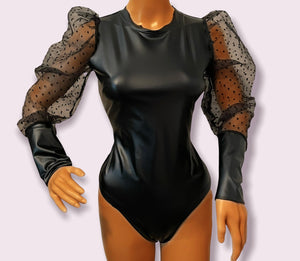 Black Bodysuit With Dotted Sleeves